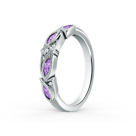 Vintage Créé Saphir Blanc Avec Lilas Améthyste Sidestone 925 En Forme De Feuille En Argent Sterling Design Bague De Mariée Ensemble