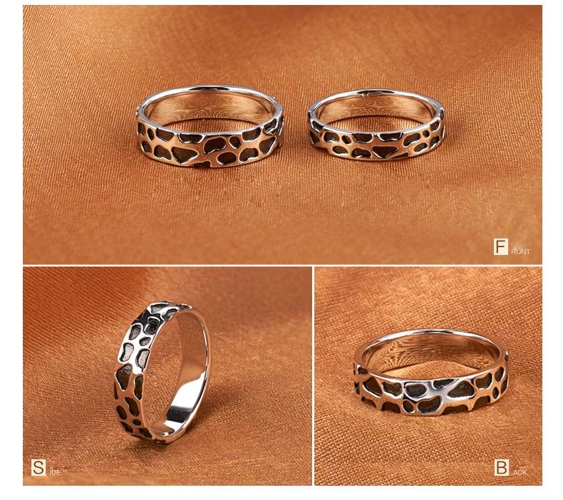 Wild Leopard Print 18k Plaqué Or Noir 925 Anneaux Couple Amoureux En Argent Sterling