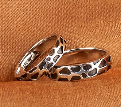 Wild Leopard Print 18k Plaqué Or Noir 925 Anneaux Couple Amoureux En Argent Sterling