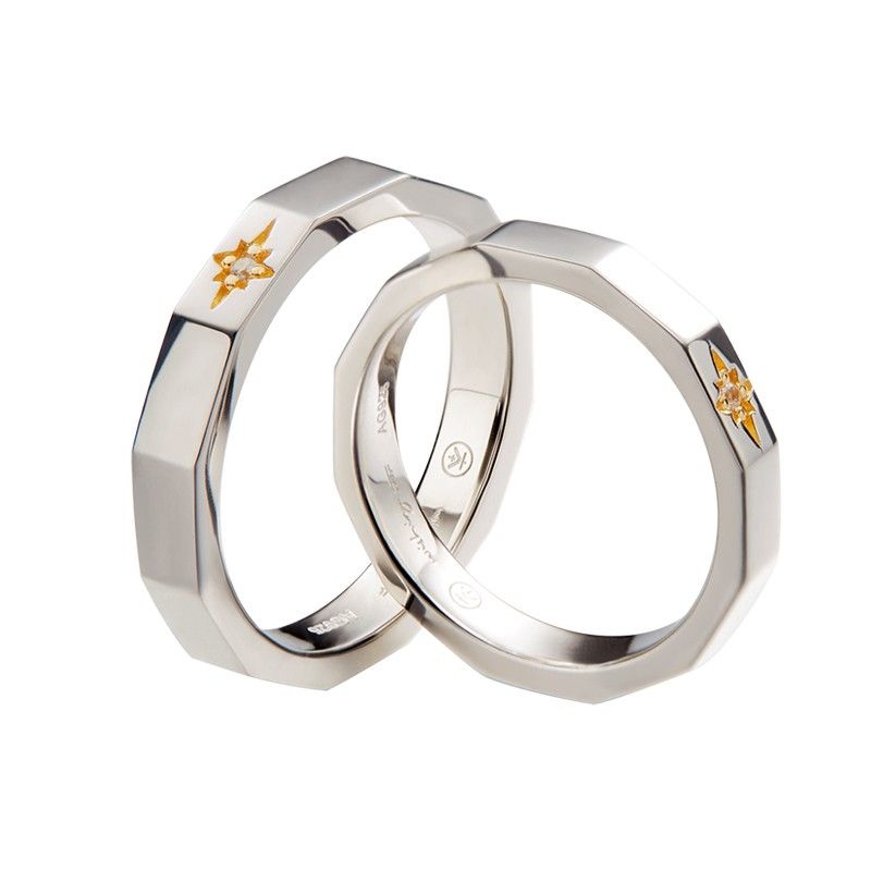 Wishing Star S925 Sterling Silver 5a Zircon Lovers Couple Anneaux