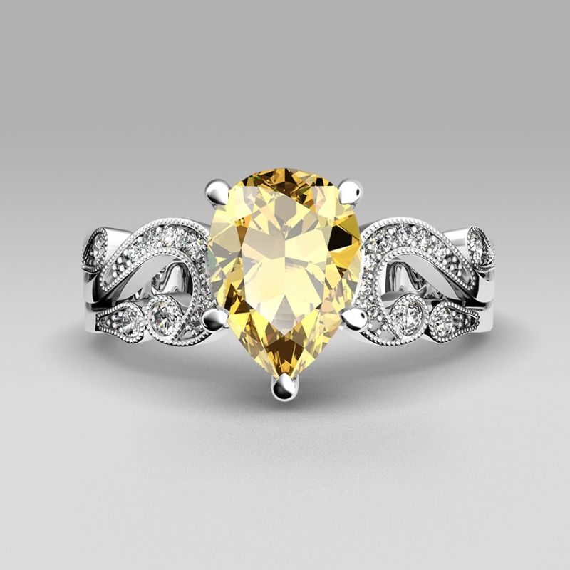 Zircon Cubique Jaune Avec Bague De Mariage Pour Femme En Argent Sterling 925 Taille Poire