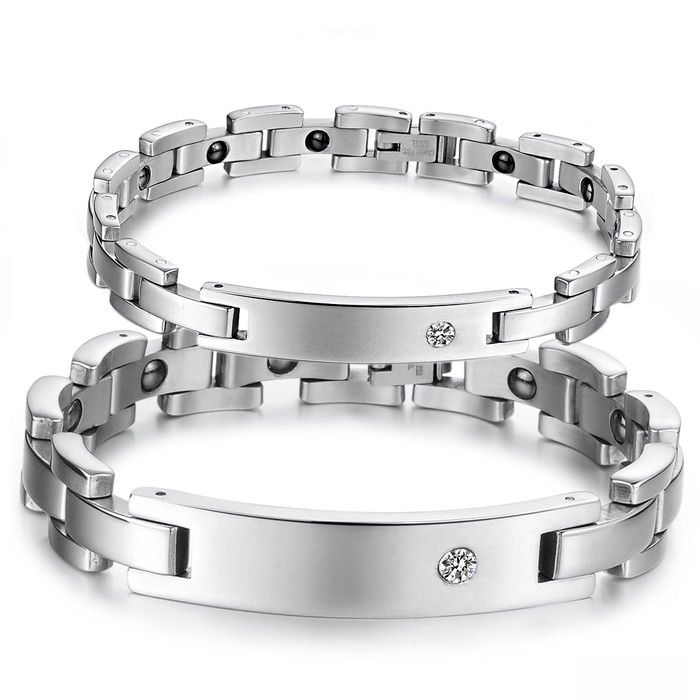 Bracelet D'amant En Titane De Style Chaîne De Piste Couleur Argent (prix Pour Une Paire)