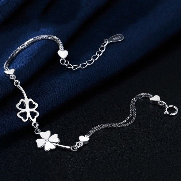 Bracelet En Argent Sterling 925 Avec Trèfle À La Mode Coréenne