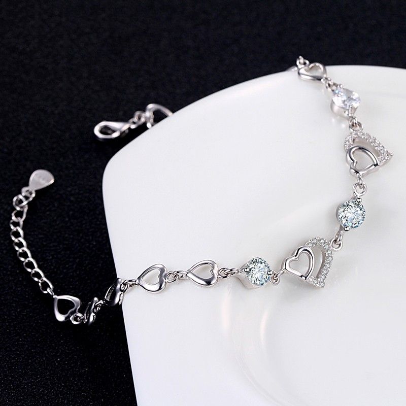 Bracelet En Argent Sterling 925 En Forme De Coeur Incrusté De Mode Romantique