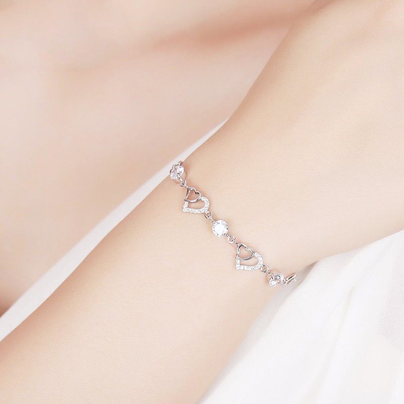 Bracelet En Argent Sterling 925 En Forme De Coeur Incrusté De Mode Romantique