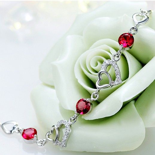 Bracelet En Argent Sterling 925 En Forme De Coeur Incrusté De Mode Romantique