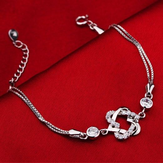 Bracelet En Argent Sterling 925 En Forme De Coeur À Coeur De Tempérament Simple