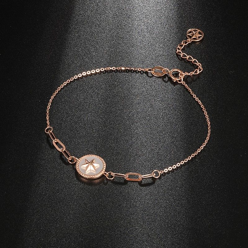 Bracelet À Breloques Unique En Forme D'étoile Rose Pour Femme En Or 18 Carats