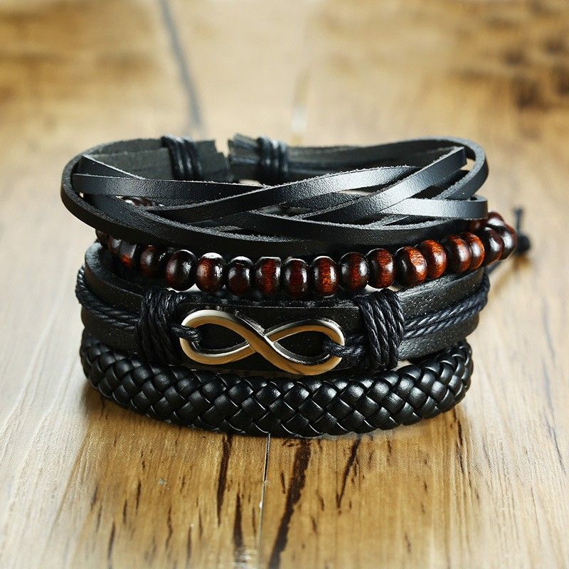 Bracelet De Ceinture En Cuir Infinity Unique À 4 Brins Pour Homme