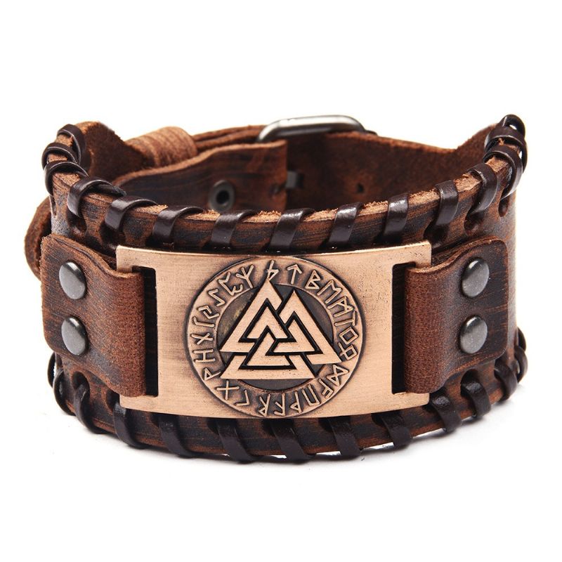 Bracelet De Ceinture En Cuir De Vache À Breloque Totem Viking Unique Pour Hommes