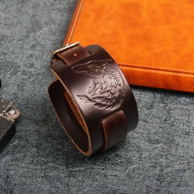 Bracelet De Ceinture En Cuir De Vache Loup Unique Pour Homme