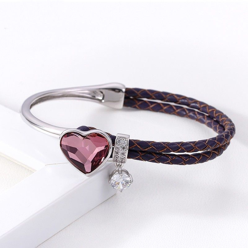 Bracelet De Corde En Cuir De Coeur Doux Cristallin Exquis