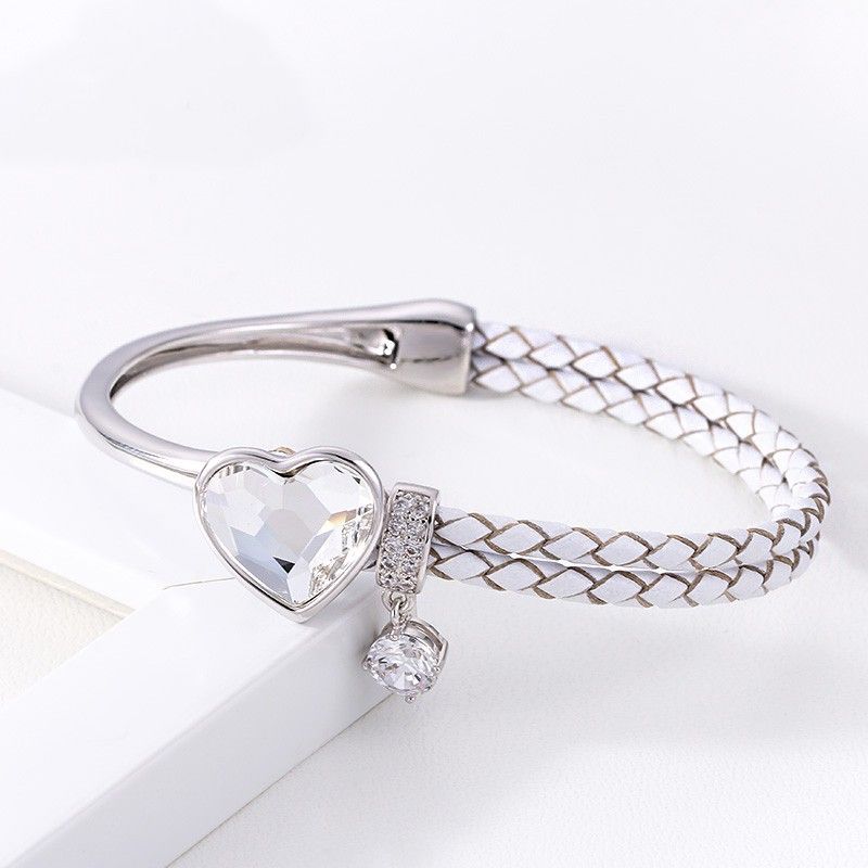 Bracelet De Corde En Cuir De Coeur Doux Cristallin Exquis