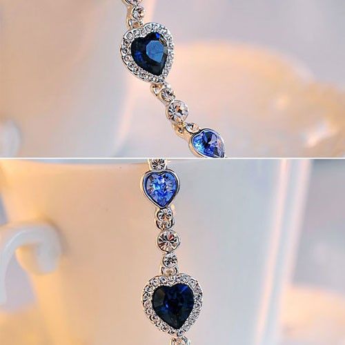 Bracelet En Cristal Coeur Bleu Plaqué Or 18 Carats Pour Femme