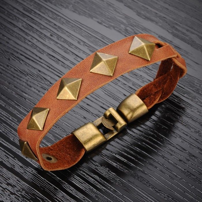 Bracelet En Cuir Pour Hommes Vintage Avec Rivet