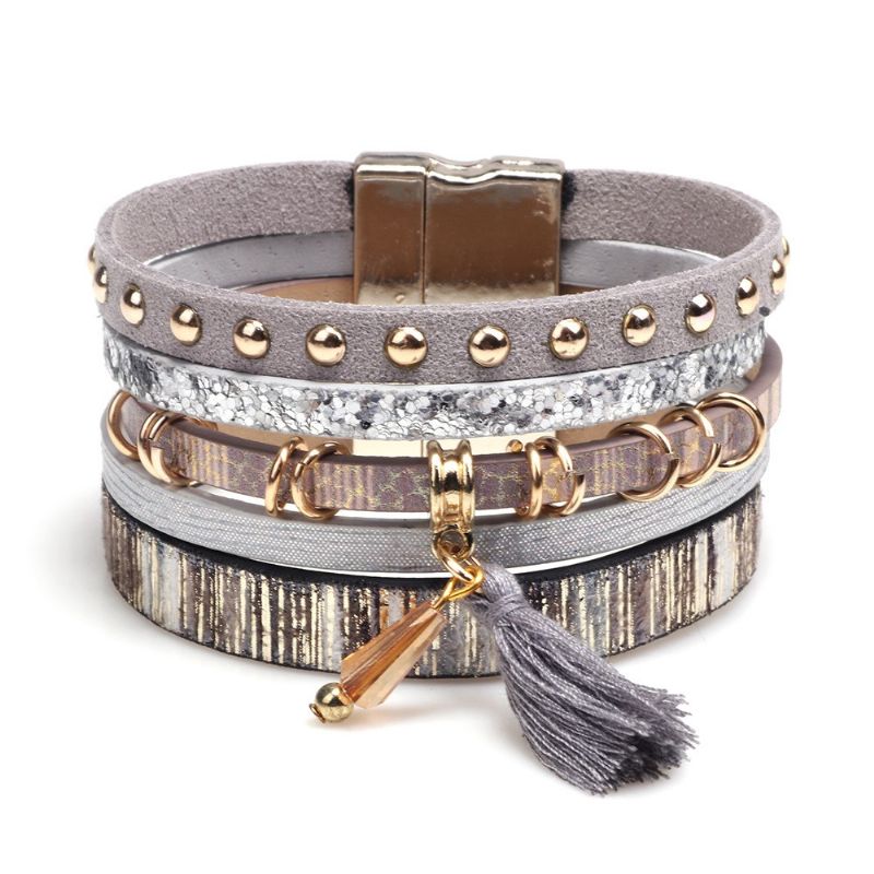 Bracelet En Cuir Mignon À 5 Brins Pour Femme