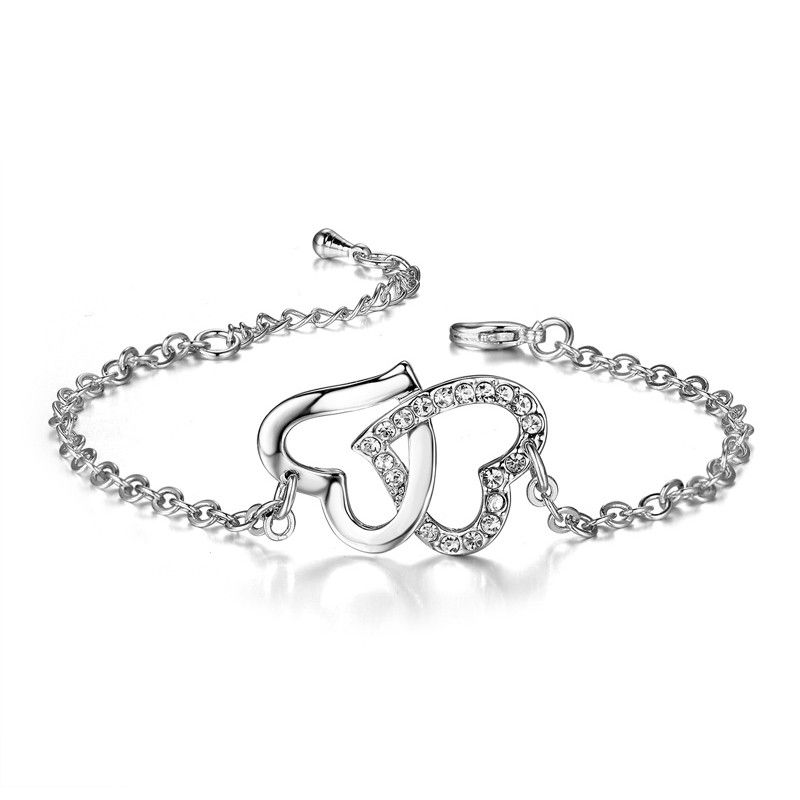 Bracelet En Diamant Brillant En Or Blanc Plaqué Cuivre En Forme D'amour De Mode De Luxe