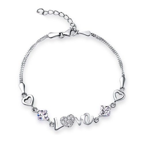 Bracelet Pour Femme En Argent Sterling 925 Avec Lettre D'amour En Cristal Violet