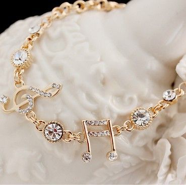 Bracelet Pour Femme Plaqué Or Avec Note De Musique Exquise En Alliage De Cristal