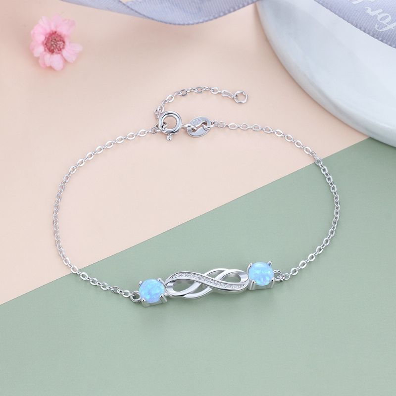 Bracelet Opale À Breloque Noeud Unique Pour Femme En Argent Sterling