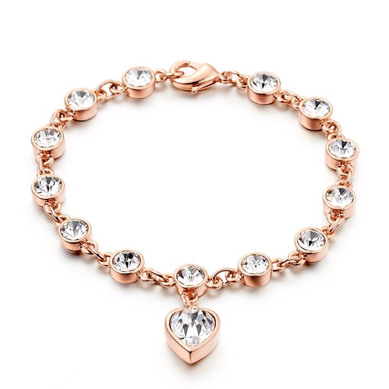 Bracelet En Or Rose Et Diamants D'amour Romantique Pour Femme