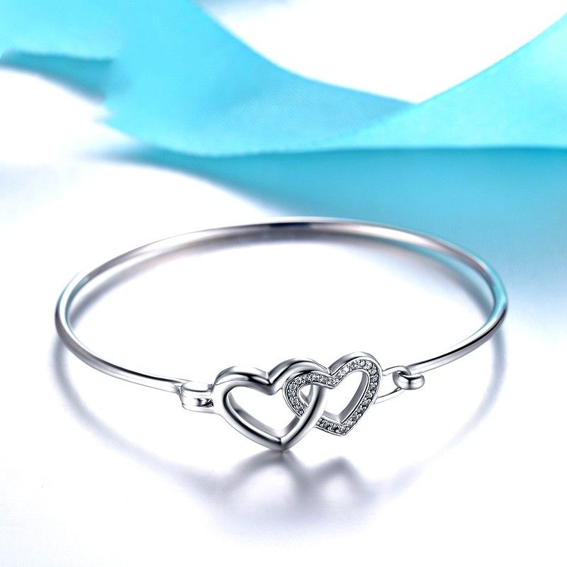 Bracelet D'ouverture Ovale En Argent Sterling 925 En Forme De Coeur