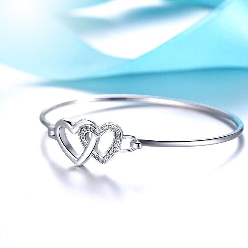 Bracelet D'ouverture Ovale En Argent Sterling 925 En Forme De Coeur