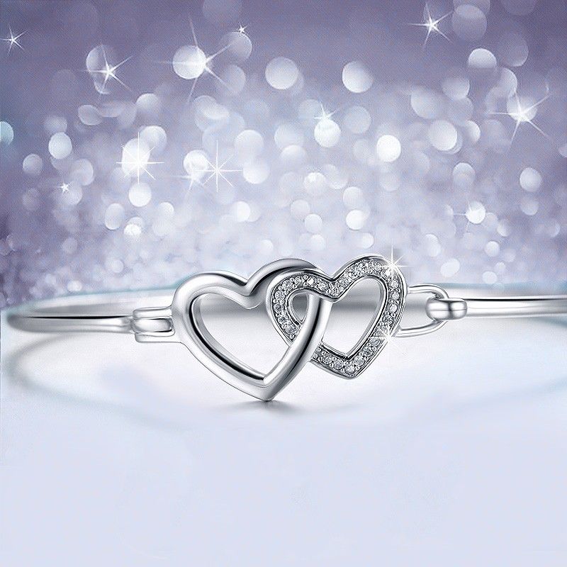 Bracelet D'ouverture Ovale En Argent Sterling 925 En Forme De Coeur