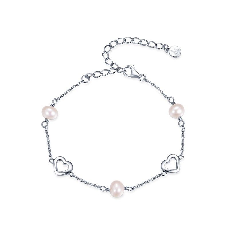 Bracelet De Perles De Connexion Coeur Creux En Argent 925 Simple Fashion