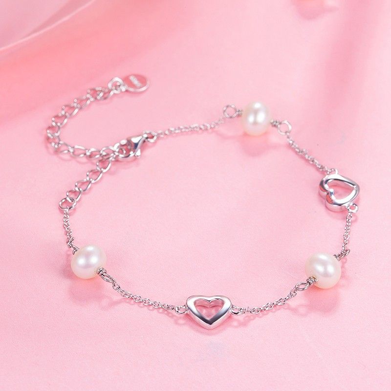 Bracelet De Perles De Connexion Coeur Creux En Argent 925 Simple Fashion