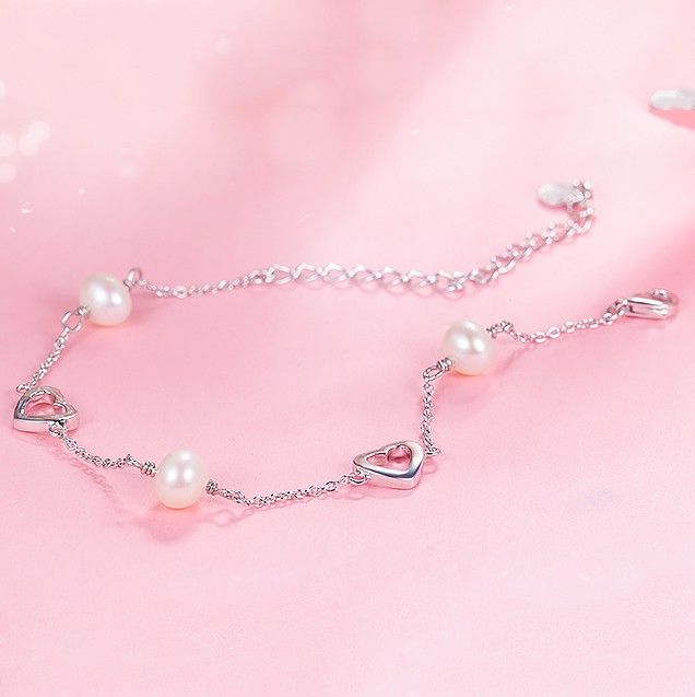 Bracelet De Perles De Connexion Coeur Creux En Argent 925 Simple Fashion