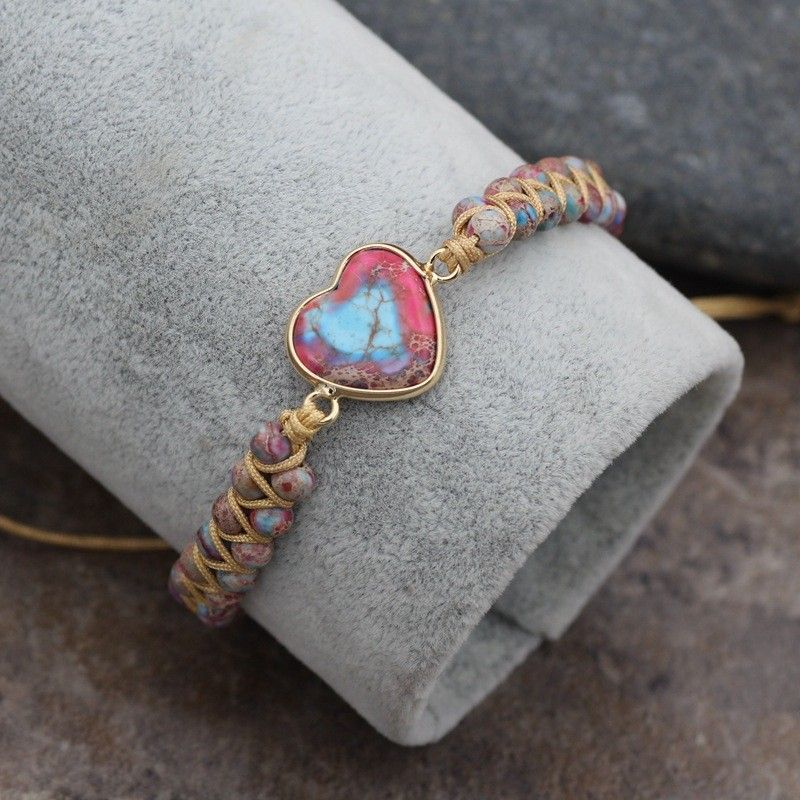 Bracelet De Perles À Double Brin Unique Avec Breloque Coeur Pour Femme