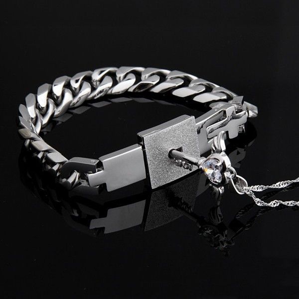 Bracelet En Titane Romantique Et Collier Clé Coeur D'ange En Argent Sterling Pour Couple