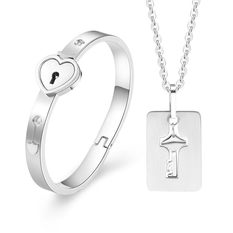 Collier Clé Pour Homme En Acier Au Titane Et Bracelet De Verrouillage Pour Femme