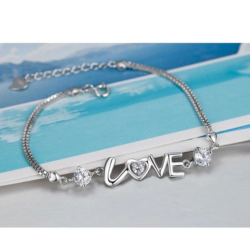 Fashion Sweet S925 Lettres Incrustées D'argent Bracelet "you Are In My Heart" CZ