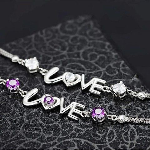 Fashion Sweet S925 Lettres Incrustées D'argent Bracelet "you Are In My Heart" CZ