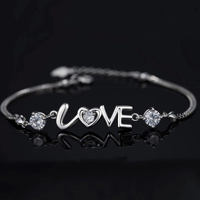 Fashion Sweet S925 Lettres Incrustées D'argent Bracelet "you Are In My Heart" CZ