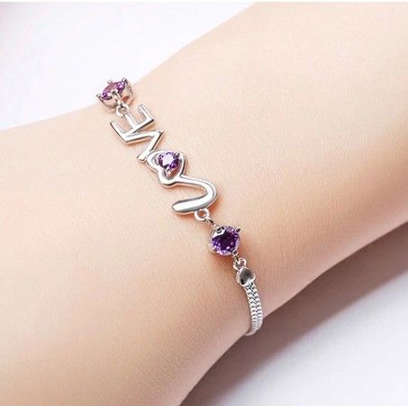 Fashion Sweet S925 Lettres Incrustées D'argent Bracelet "you Are In My Heart" CZ