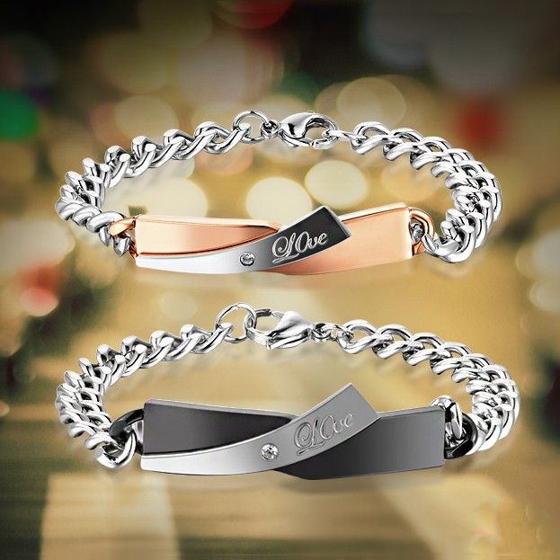 "have Mutual Affinity" Love Theme Bracelets En Acier Au Titane (gravure Gratuite) (prix Pour Une Paire)