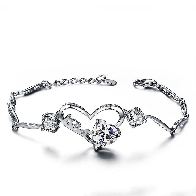 Mode Élégante Simple Modélisation "i Love You For Life" Bracelet En Cristal En Argent 925