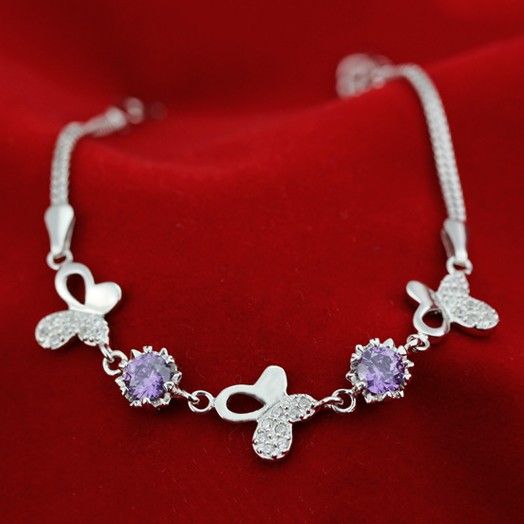 Nouveau Bracelet De Mode Papillon En Argent 925 Sauvage Avec Zircone Cubique Pourpre