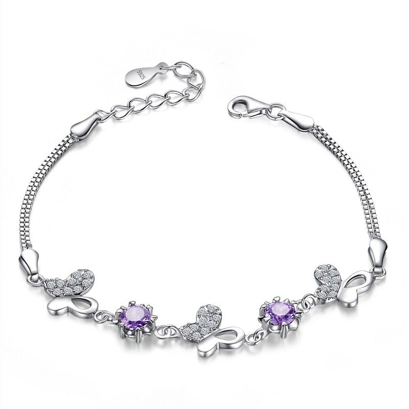 Nouveau Bracelet De Mode Papillon En Argent 925 Sauvage Avec Zircone Cubique Pourpre