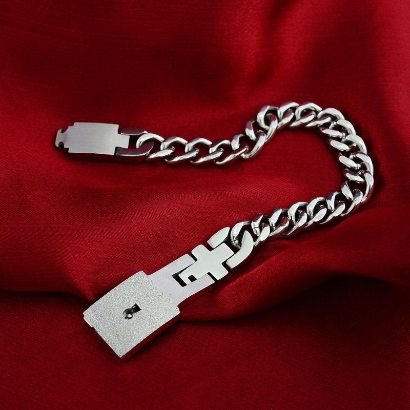 Nouveau Design Romantique Polonais Terne Pour Toujours Love Lock & Key Lover's Titanium Bracelets (prix Pour Une Paire)