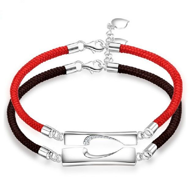 Nouvelle Mode Sweet Match Heart 925 Bracelets D'amant En Argent Sterling (prix Pour Une Paire)