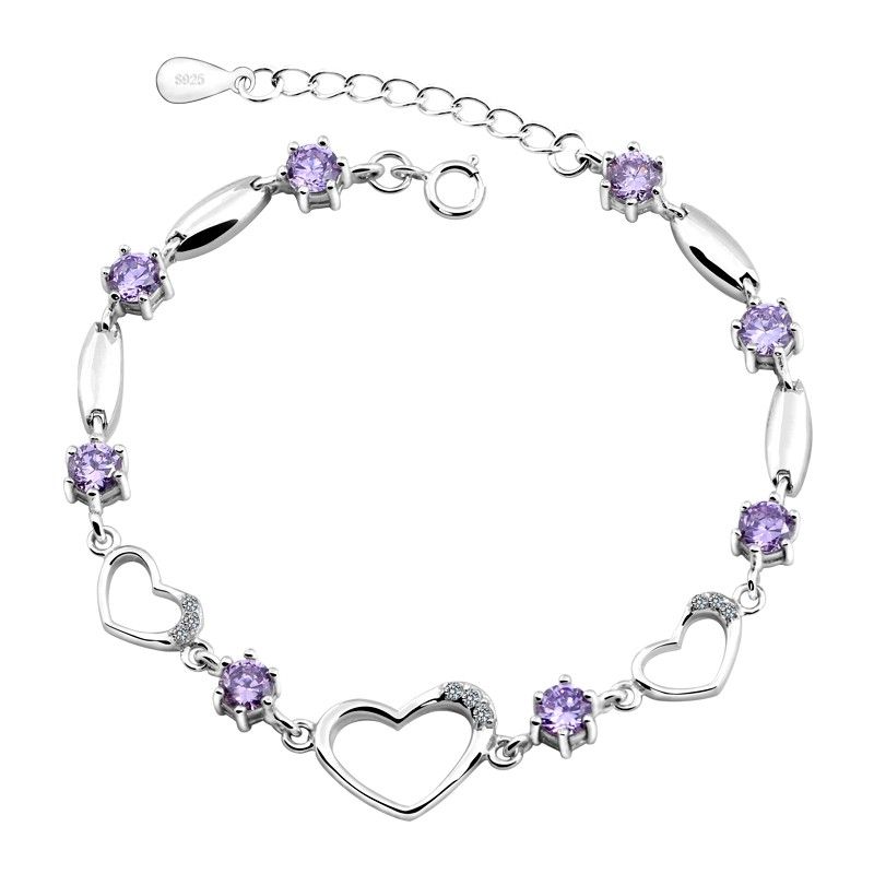 Romantique Trois Coeurs Creux Et Joint Avec Le Bracelet En Argent Sterling De La Femme En Cristal