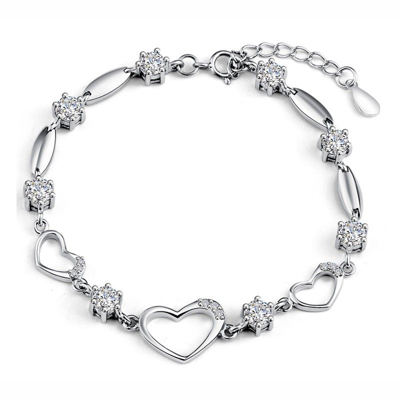 Romantique Trois Coeurs Creux Et Joint Avec Le Bracelet En Argent Sterling De La Femme En Cristal