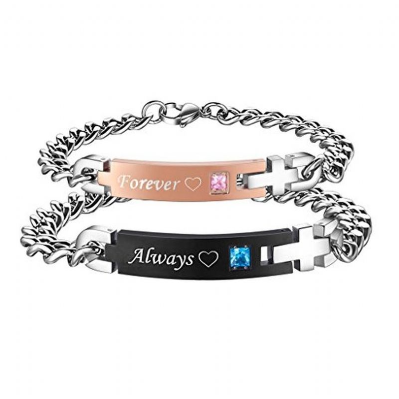 Toujours Et Pour Toujours Bracelets De Couples En Acier Inoxydable Assortis (prix Pour Une Paire)