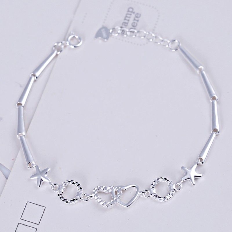 Tout Nouveau Bracelet En Forme De Coeur En Argent Sterling À La Mode Simple