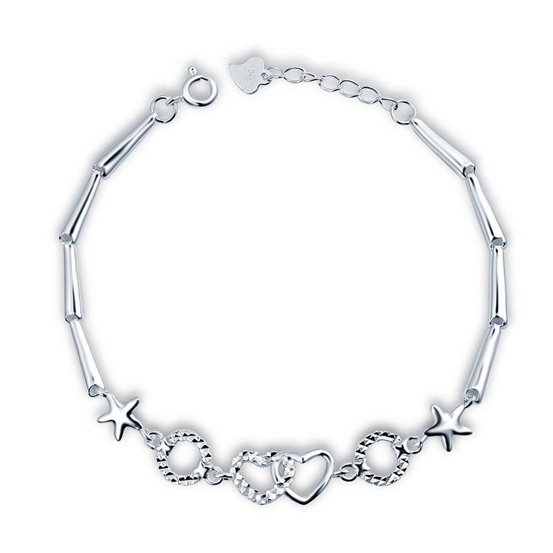 Tout Nouveau Bracelet En Forme De Coeur En Argent Sterling À La Mode Simple