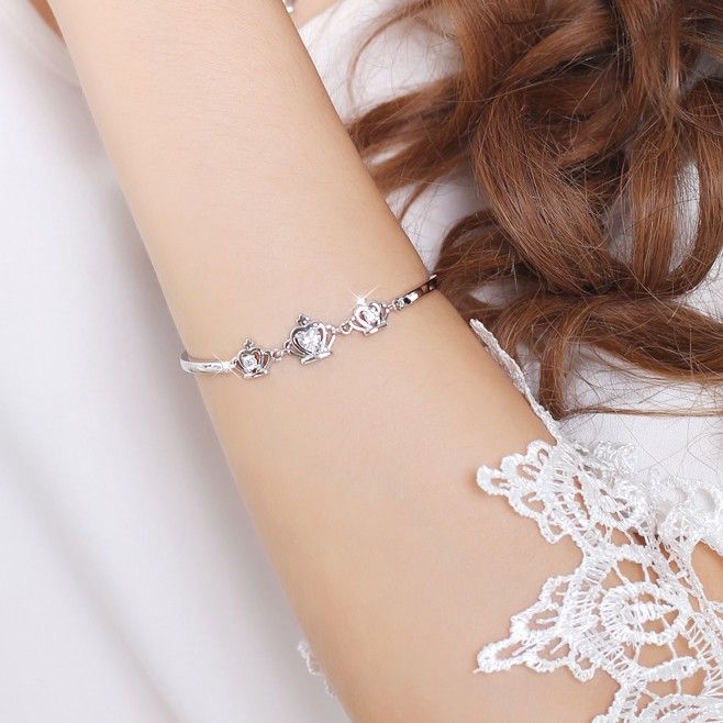 Trois Belles Couronne Avec Bracelet En Argent Sterling Pour Femme Strass